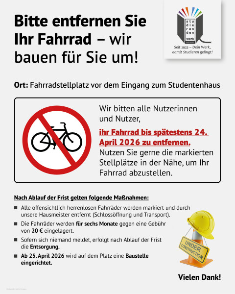 Bitte Fahrräder entfernen