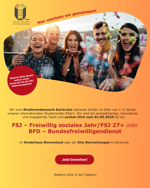 FSJ – Freiwillig soziales Jahr/FSJ 27+ oder BFD – Bundesfreiwilligendienst - wir suchen Dich!